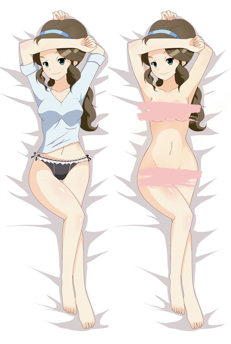 Pokémon Black White Mom double-sided dakimakura body pillow cover, featuring brown hair, blue eyes, casual top and underwear design, anime hugging pillow case