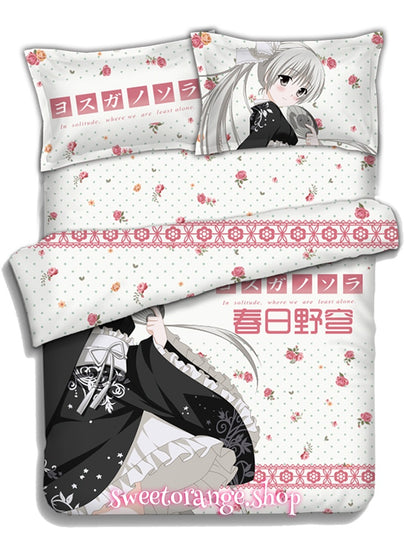 Kasugano Sora Yosuga no Sora four piece bed sheet set Japanese anime waifu themed home textile with quote print pillowcases
