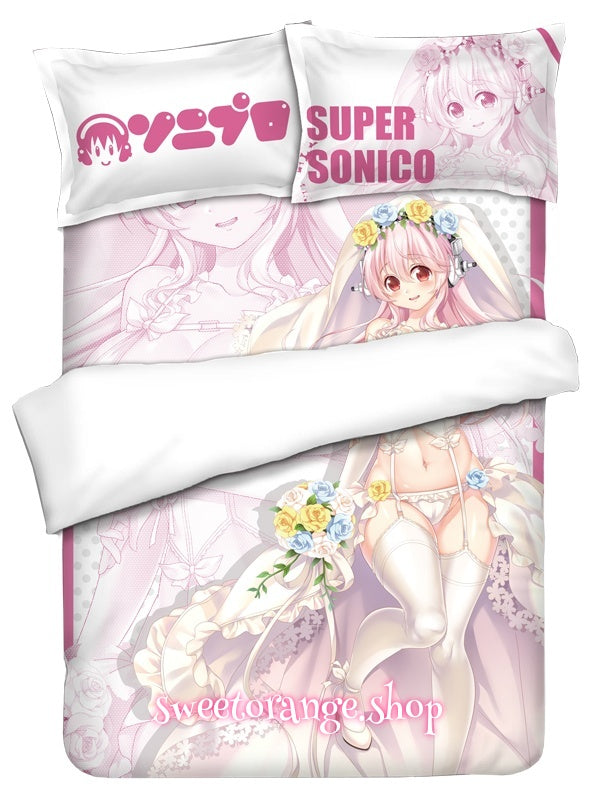 Super Sonico Wedding Dress 4Pcs Anime Bedding Set