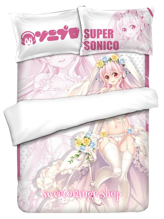 Super Sonico Wedding Dress 4Pcs Anime Bedding Set