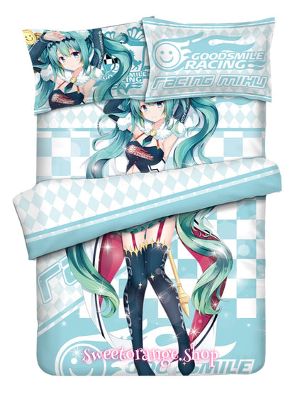 Racing Miku Hatsune Miku four piece bed sheet set Good Smile Racing logo anime home textile for Vocaloid otaku room decoration