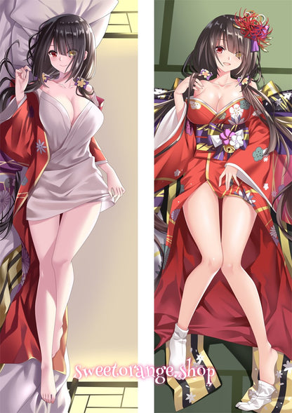Date A Live Kurumi Tokisaki double-sided dakimakura body pillow cover, long black hair, red eyes, twin tails, gothic dres