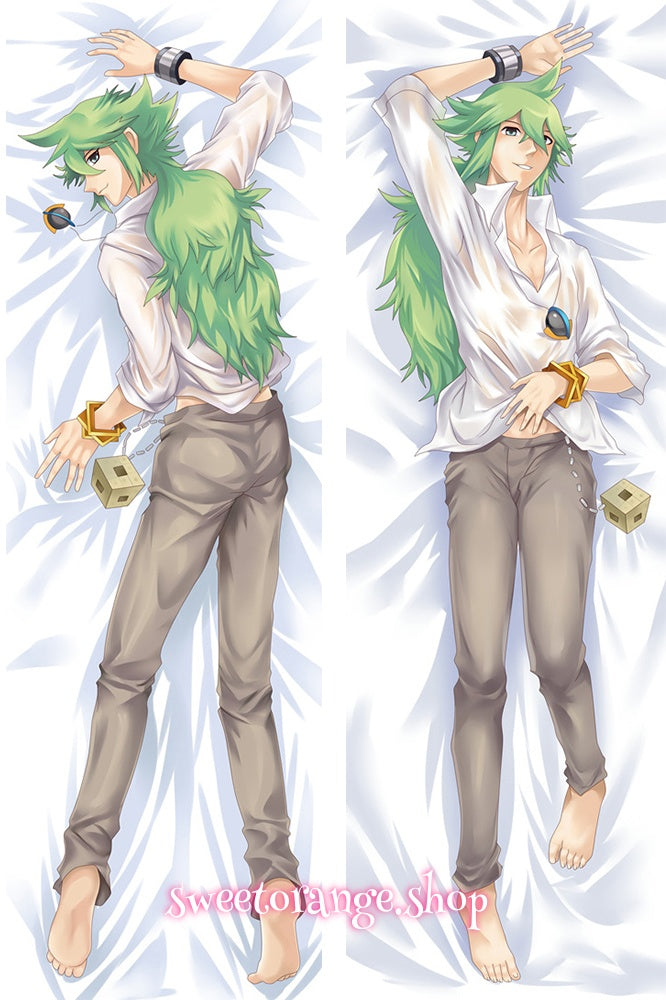 Pokémon N Harmonia double-sided dakimakura body pillow cover, featuring iconic green hair, white shirt, and Unova-style accessories, anime hugging pillow case